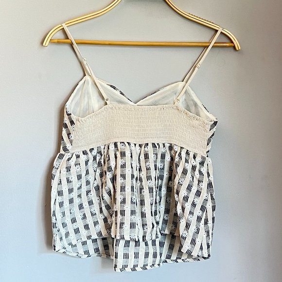 Flying Tomato Floral Embroidered Gingham Babydoll Top with Adjustable Straps - Picture 4 of 12